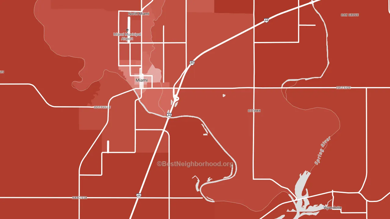 Ottawa County, OK block-group political-lean map