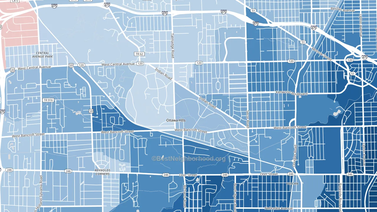 Ottawa Hills, OH block-group political-lean map