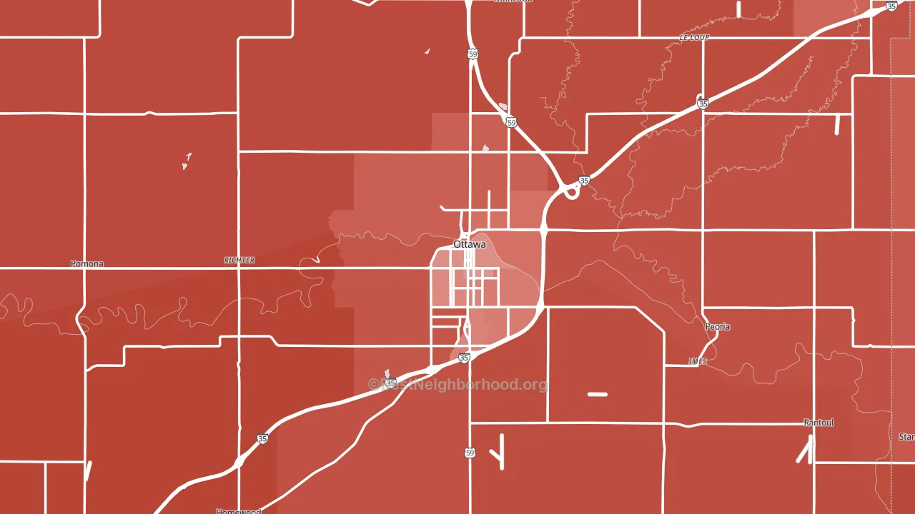 Ottawa, KS block-group political-lean map
