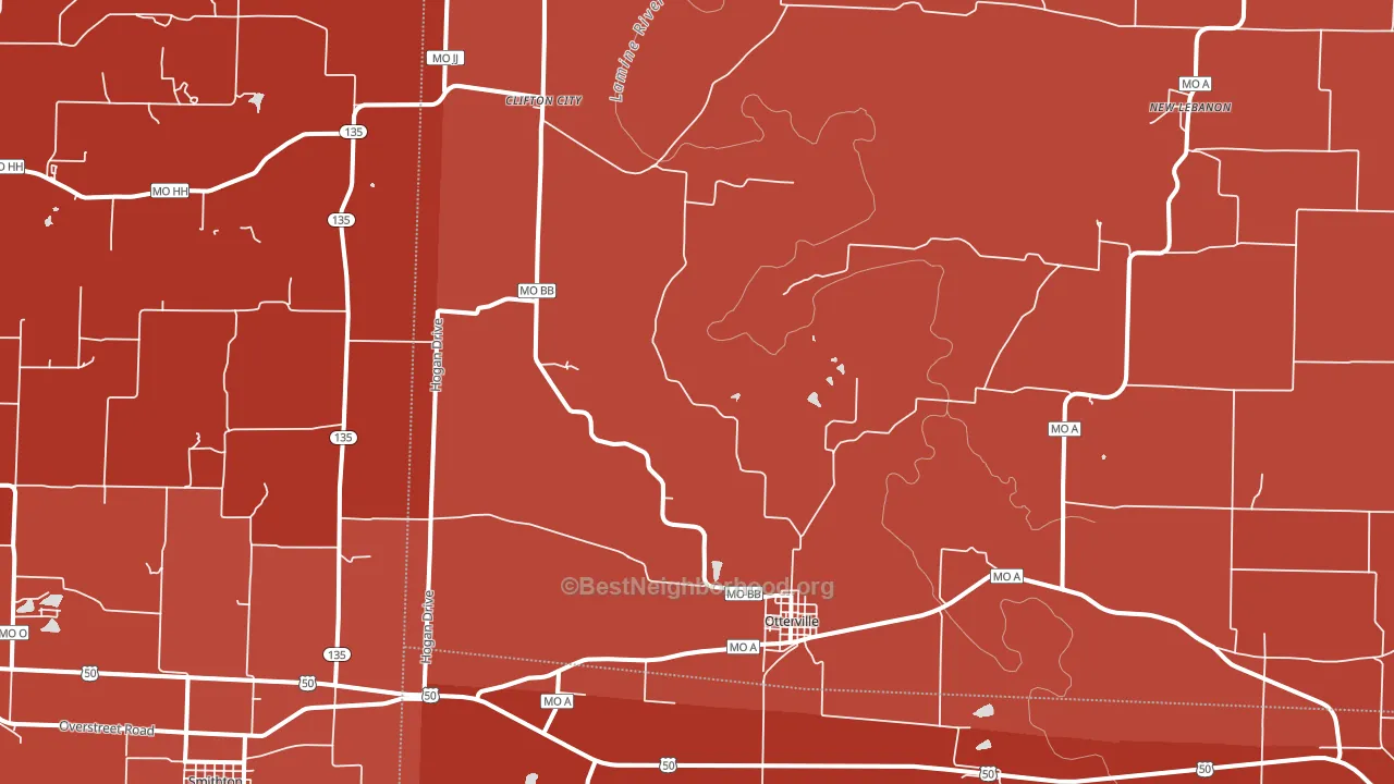Otterville, MO block-group political-lean map