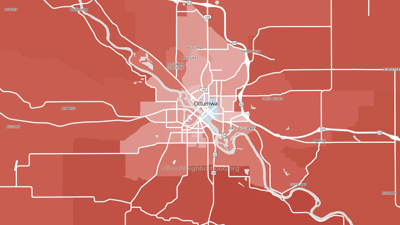 Ottumwa, IA block-group political-lean map
