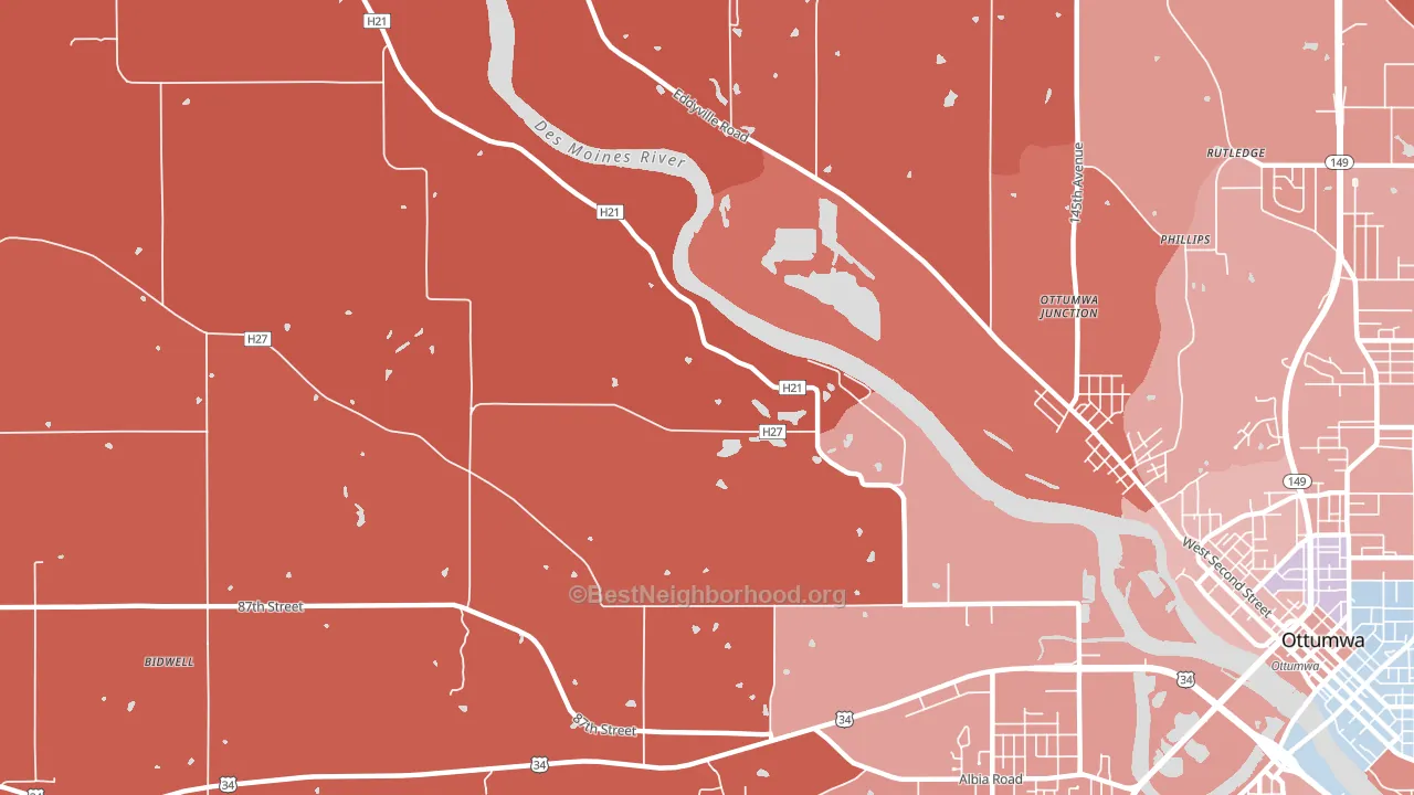 Ottumwa Junction, IA block-group political-lean map