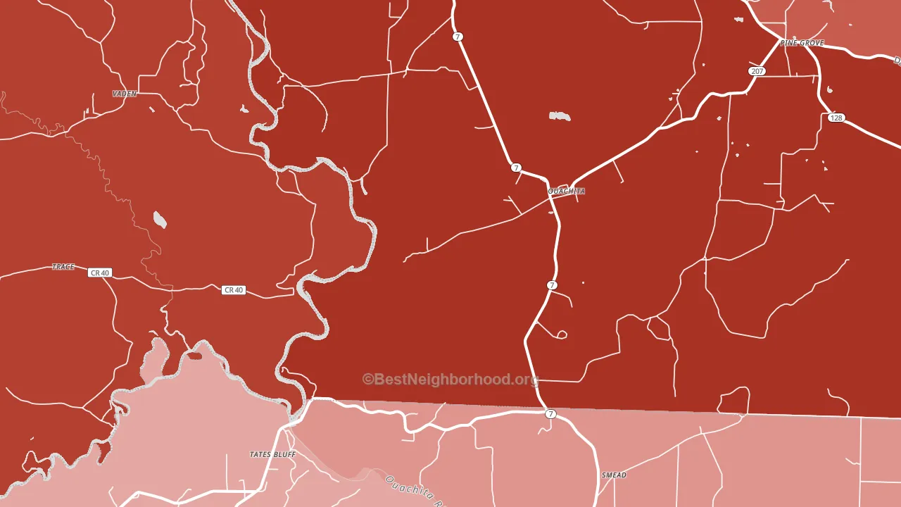 Ouachita, AR block-group political-lean map