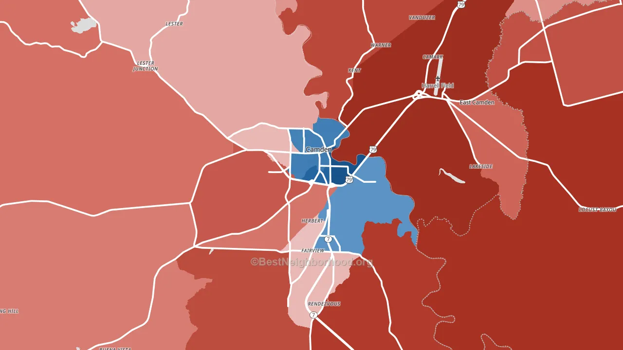 Ouachita County, AR block-group political-lean map