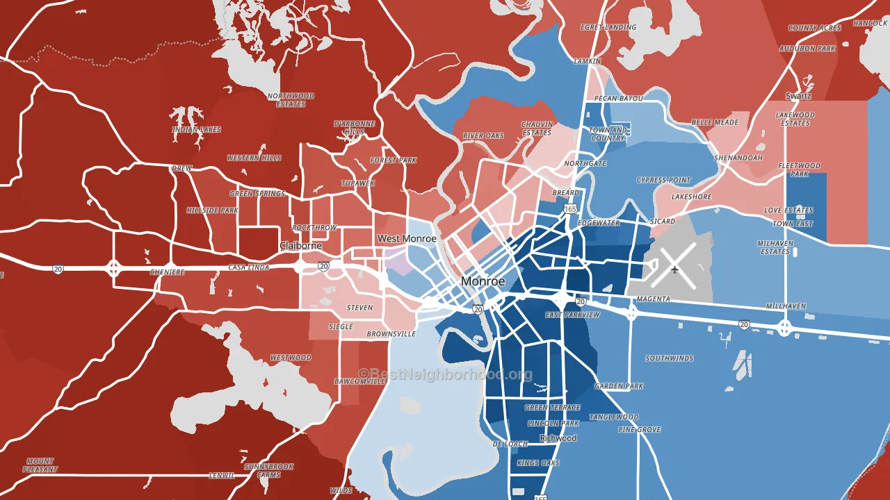 Ouachita Parish, LA block-group political-lean map
