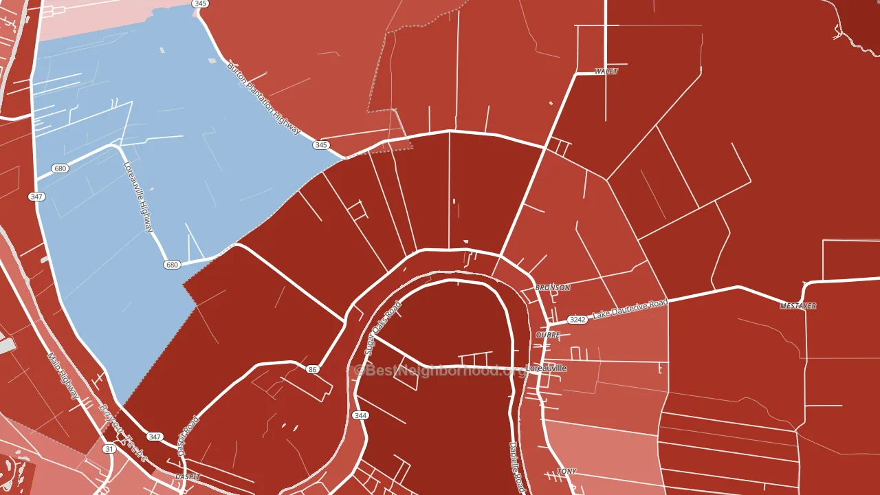 Oubre, LA block-group political-lean map