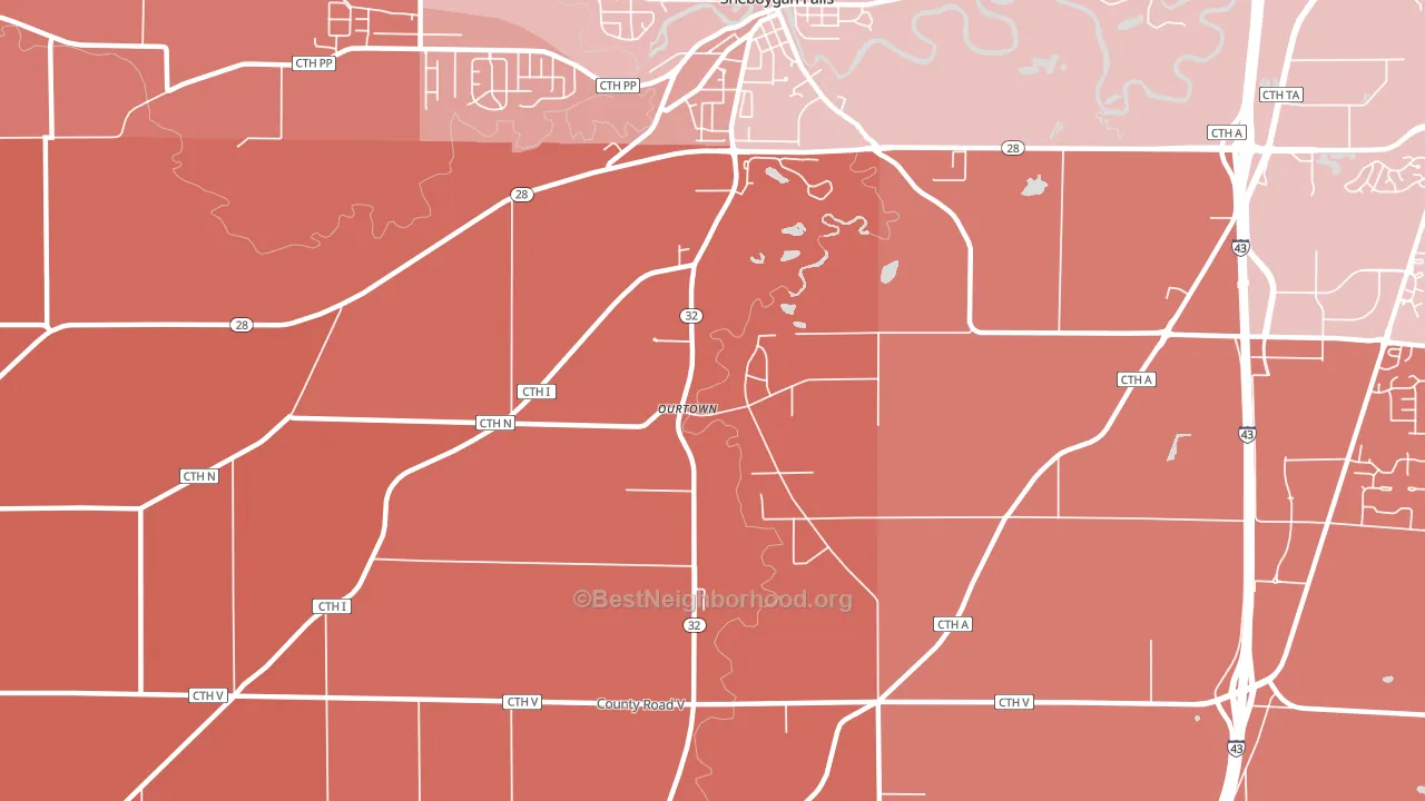 Ourtown, WI block-group political-lean map