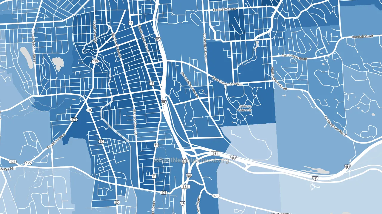 Outer Comstock, Syracuse, NY block-group political-lean map