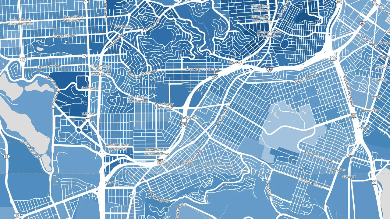 Outer Mission, San Francisco, CA block-group political-lean map