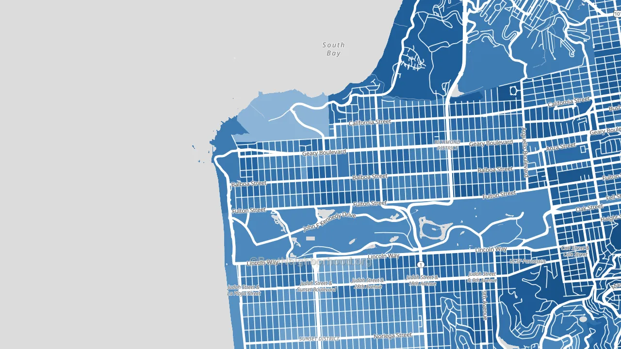 Outer Richmond, San Francisco, CA block-group political-lean map