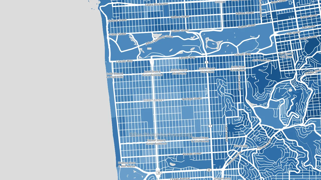 Outer Sunset, San Francisco, CA block-group political-lean map