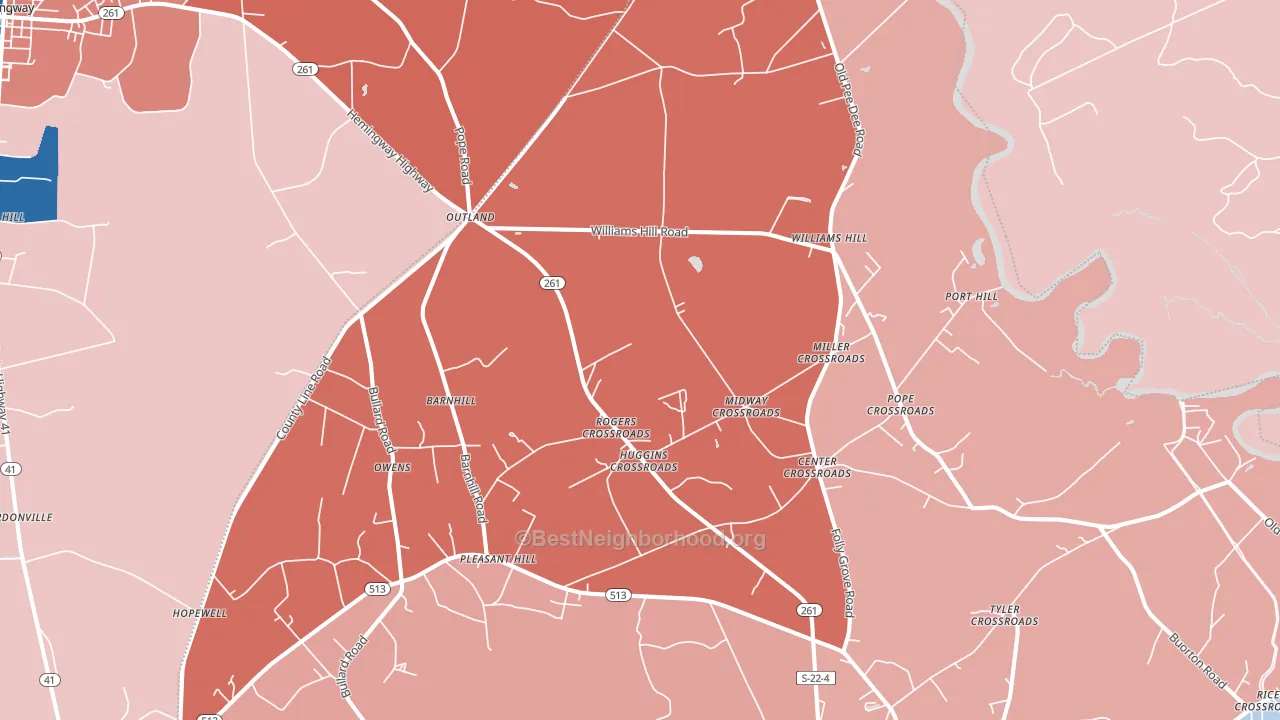 Outland, SC block-group political-lean map