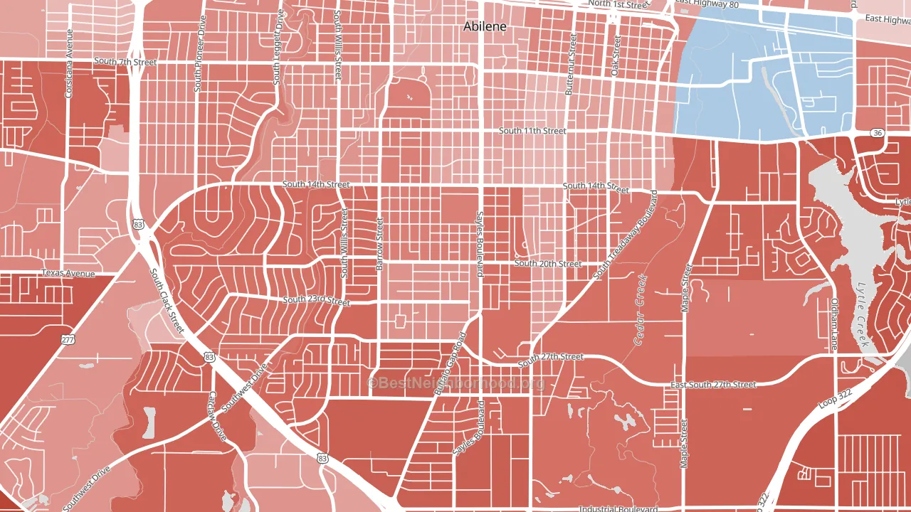 Over Place Area, Abilene, TX block-group political-lean map