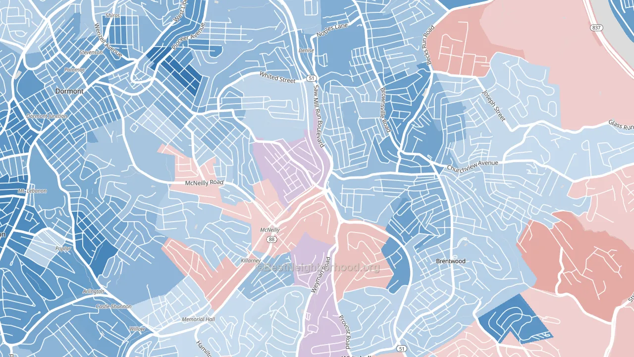 Overbrook, Pittsburgh, PA block-group political-lean map