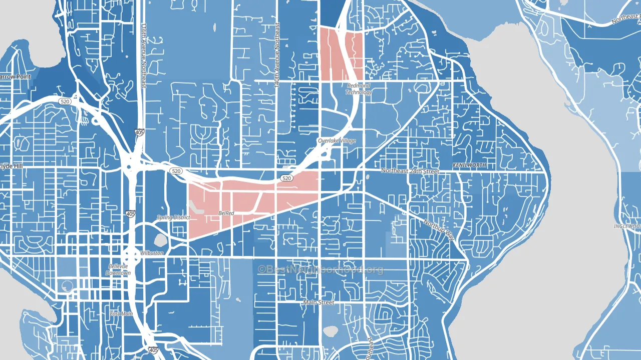 Overlake, Bellevue, WA block-group political-lean map