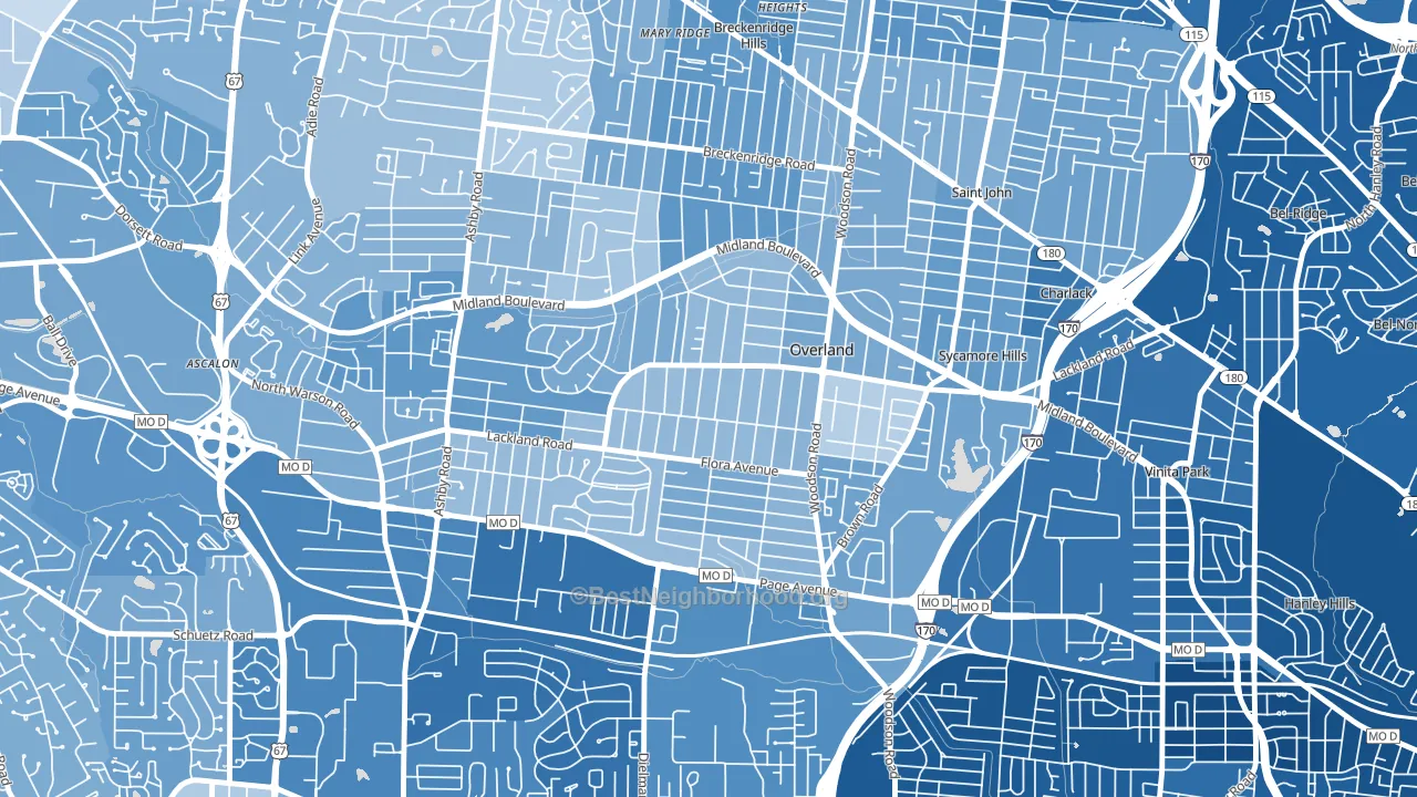 Overland, MO block-group political-lean map