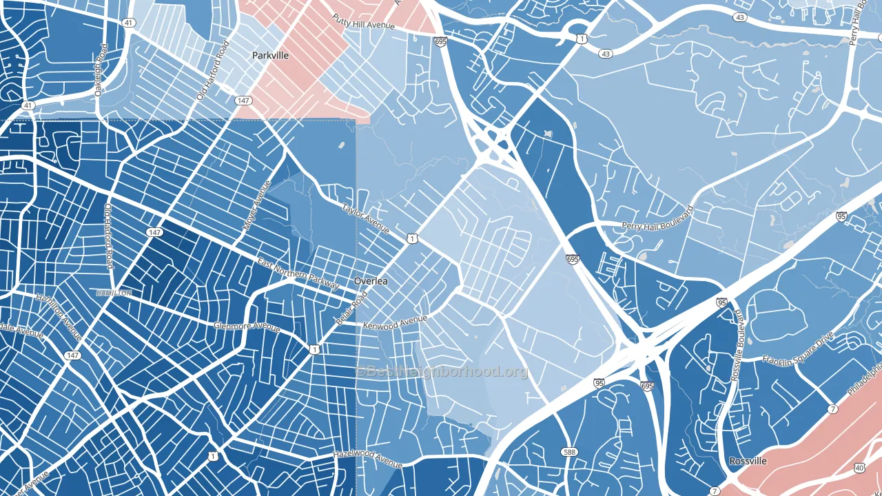 Overlea, MD block-group political-lean map