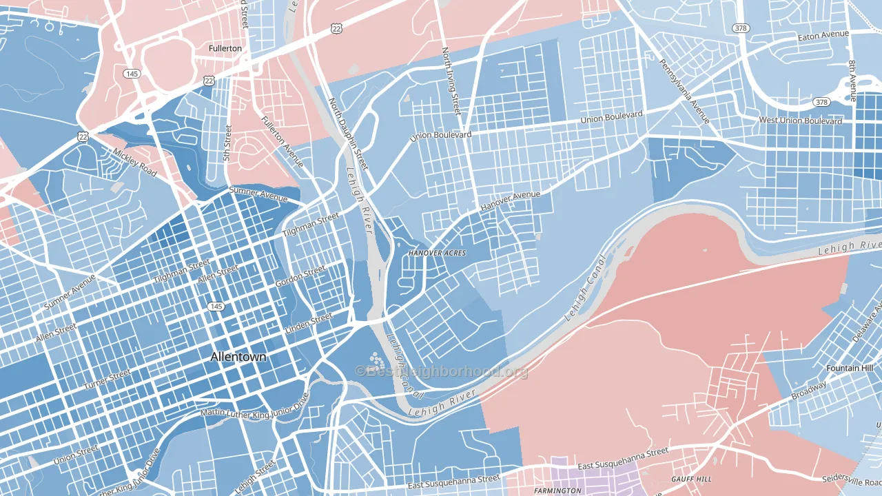 Overlook Park, Allentown, PA block-group political-lean map