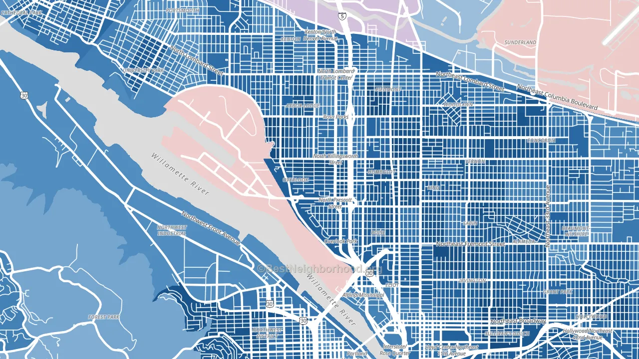Overlook, Portland, OR block-group political-lean map