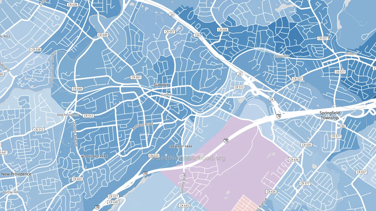 Overlook, Summit, NJ block-group political-lean map