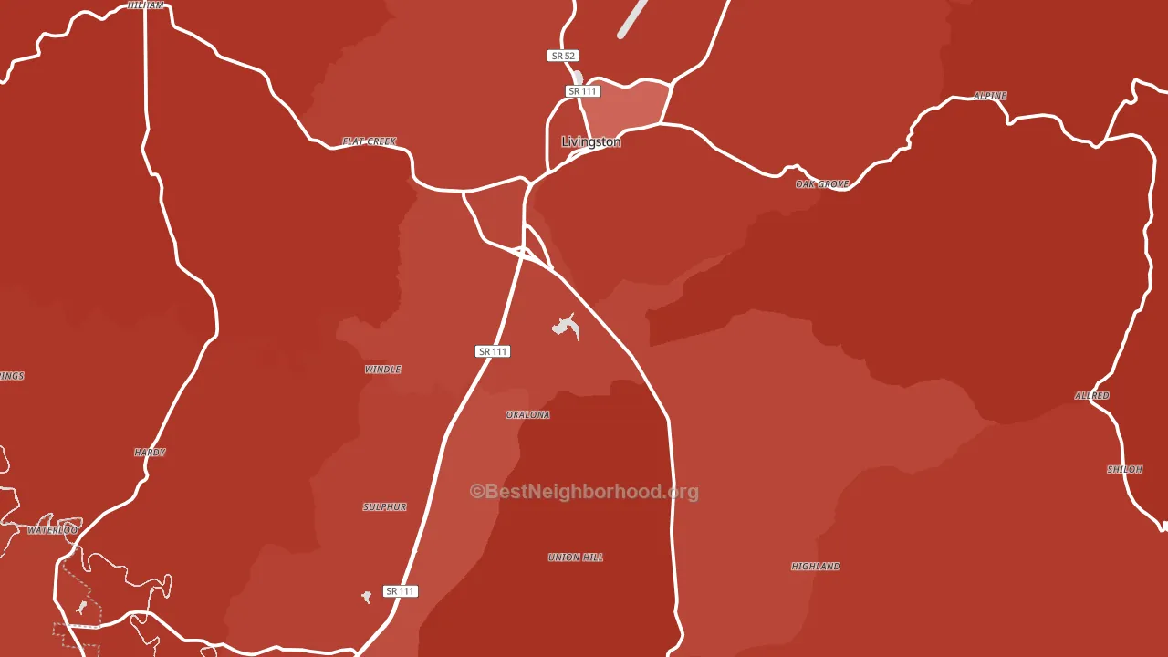 Overton County, TN block-group political-lean map