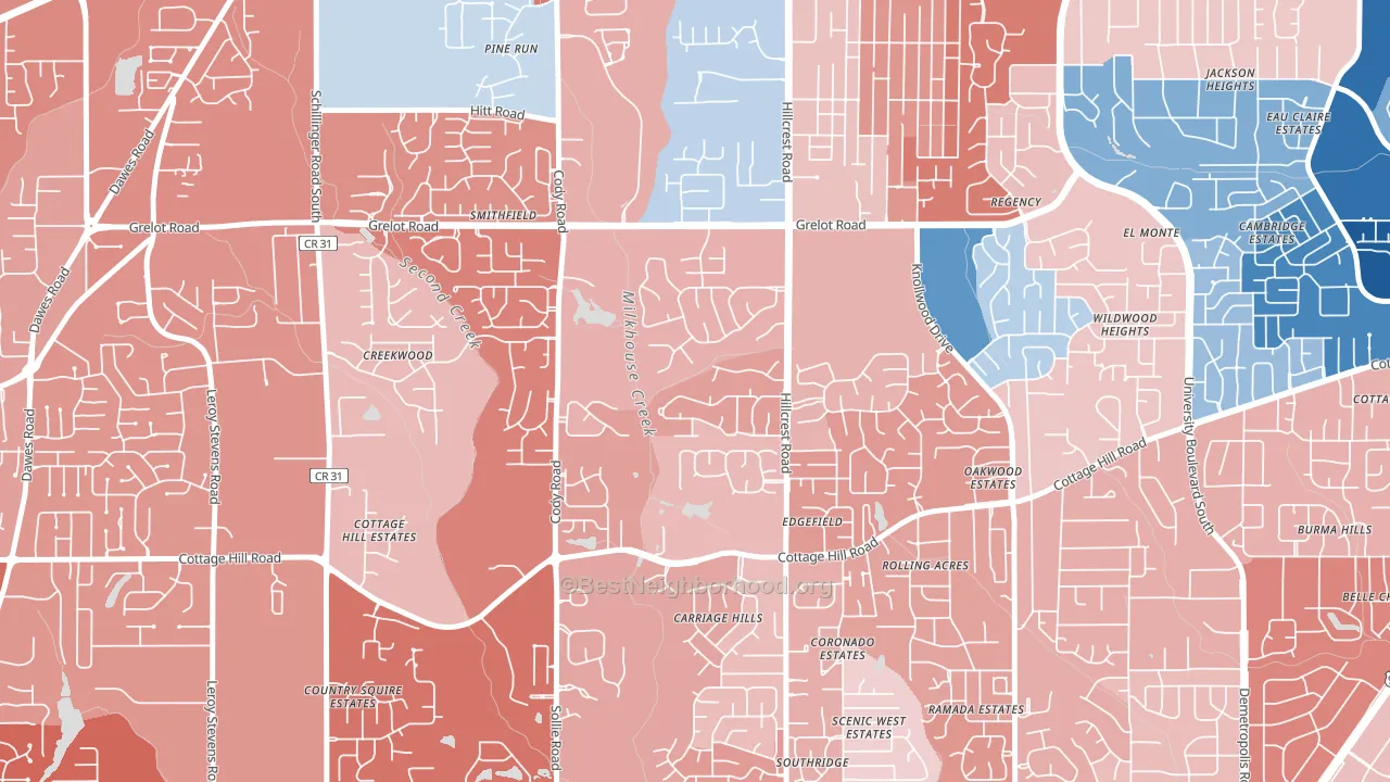 Overton, Mobile, AL block-group political-lean map