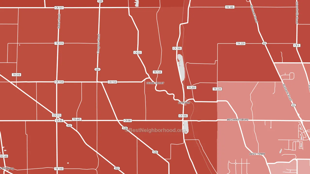 Overton, OH block-group political-lean map