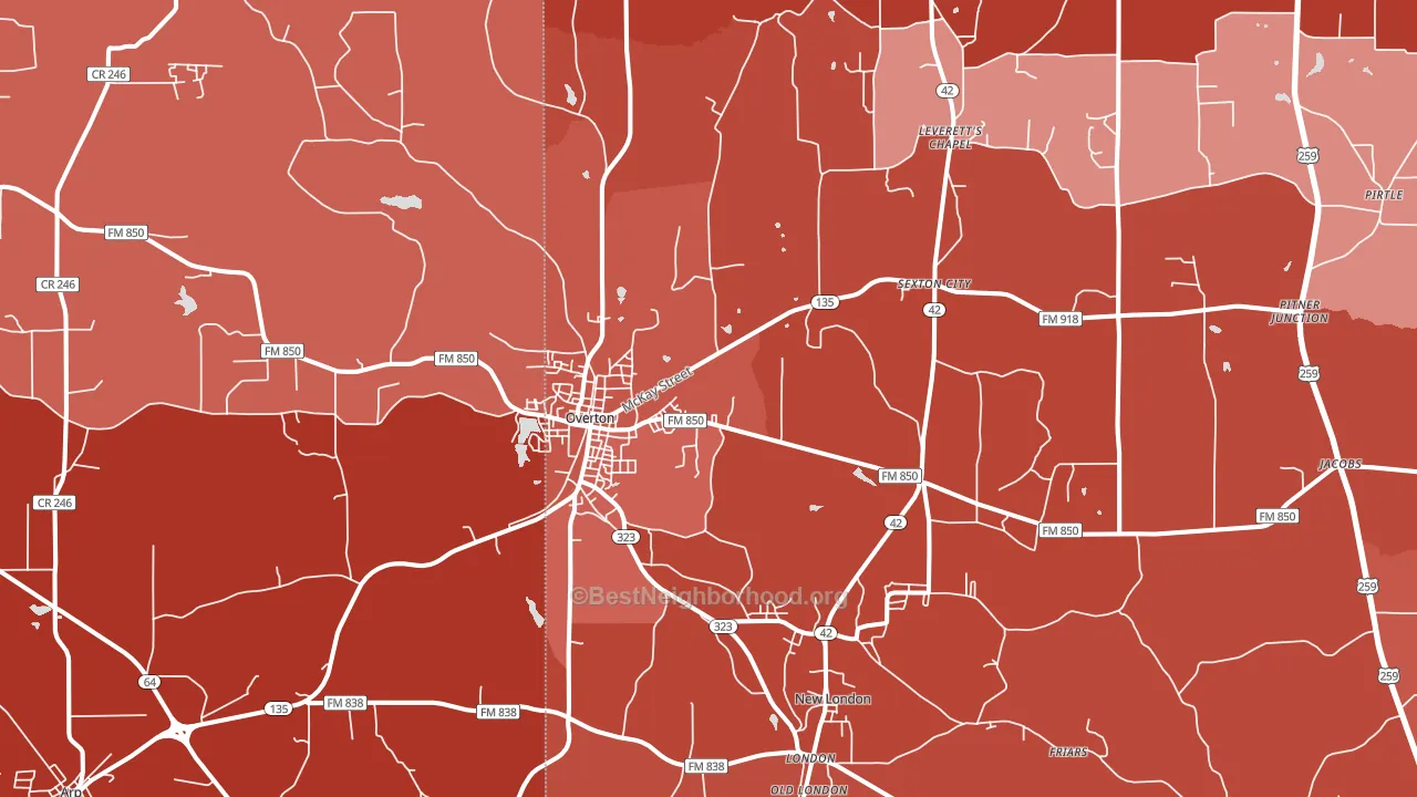 Overton, TX block-group political-lean map