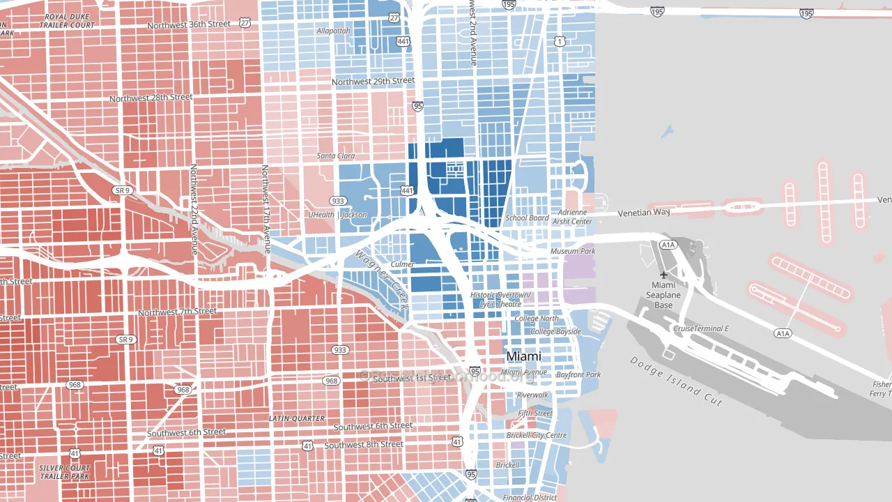 Overtown, Miami, FL block-group political-lean map