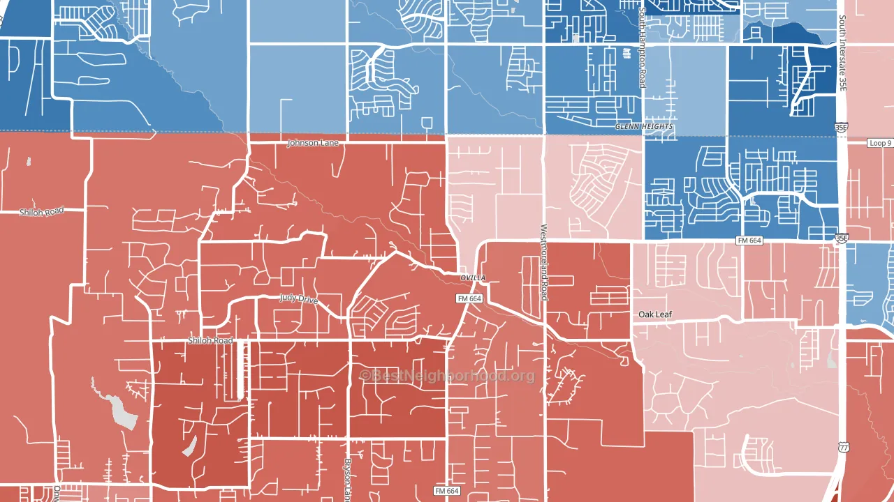 Ovilla, TX block-group political-lean map