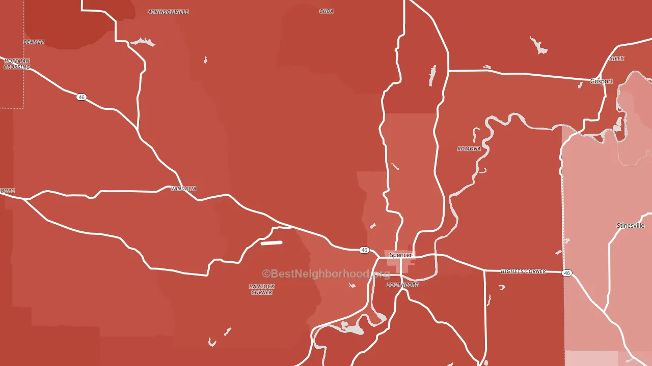 Owen County, IN block-group political-lean map
