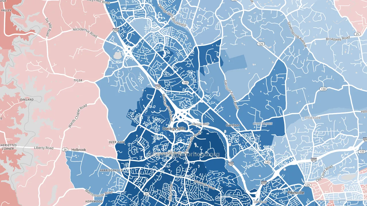 Owings Mills, MD block-group political-lean map
