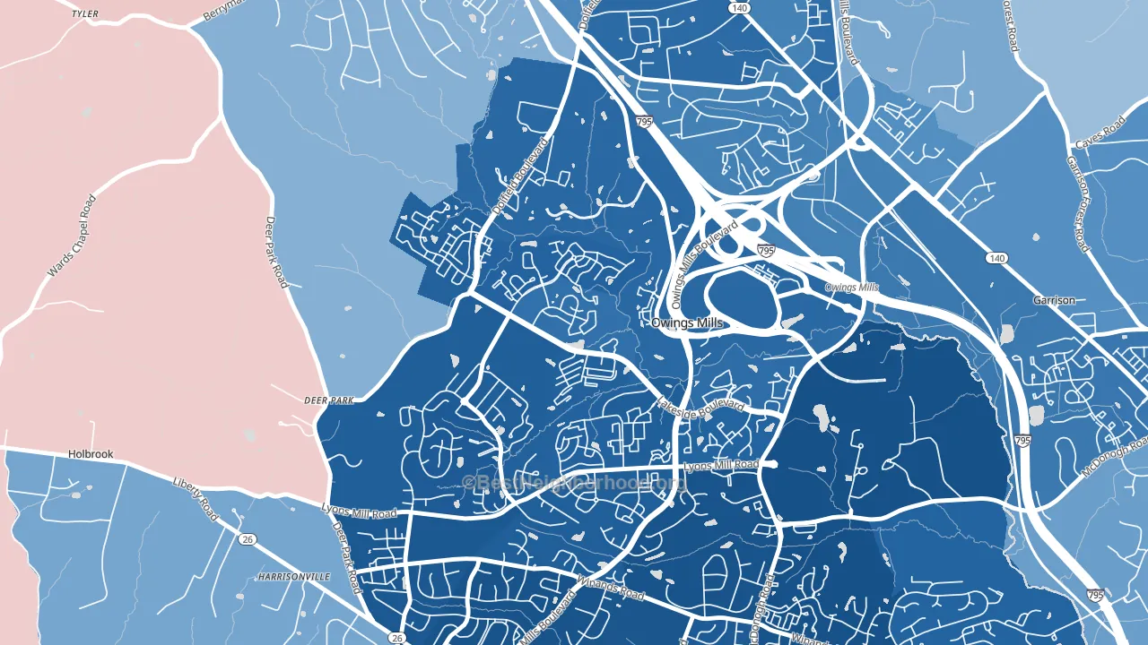 Owings Mills New Town, Owings Mills, MD block-group political-lean map