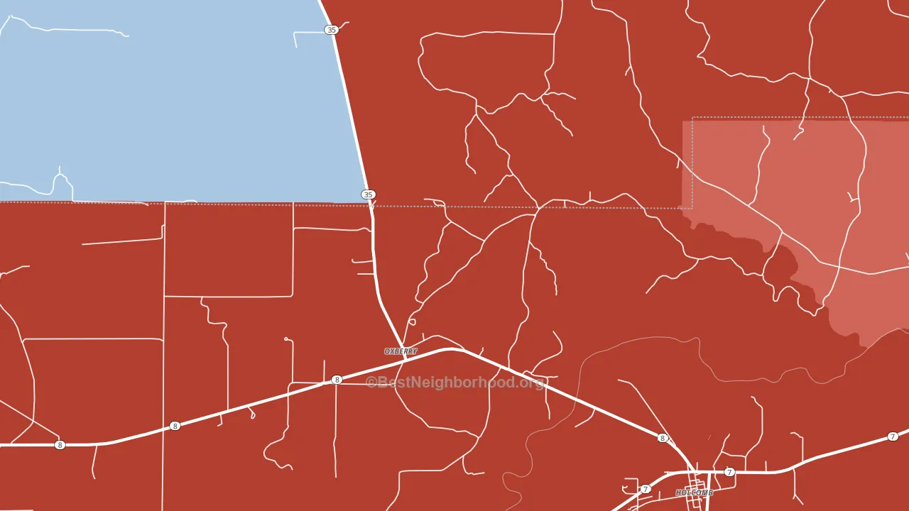 Oxberry, MS block-group political-lean map