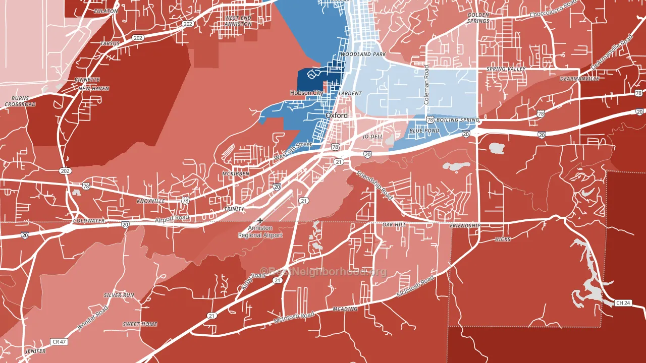 Oxford, AL block-group political-lean map