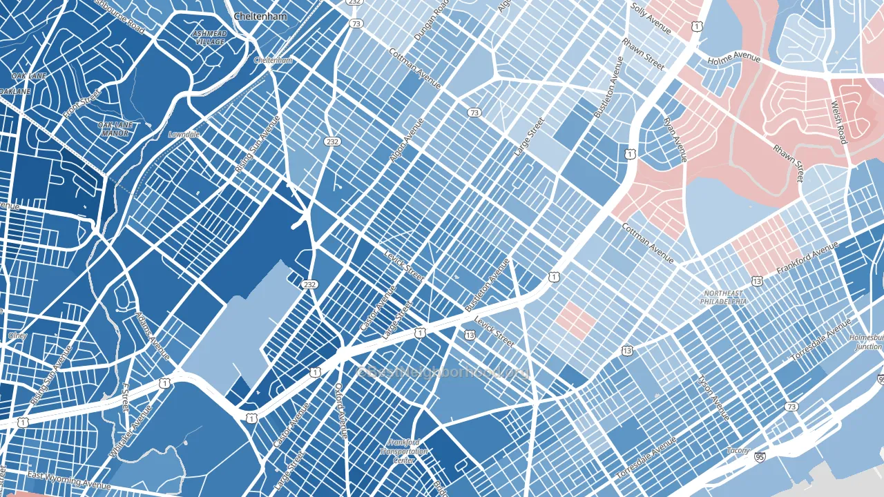 Oxford Circle, Philadelphia, PA block-group political-lean map