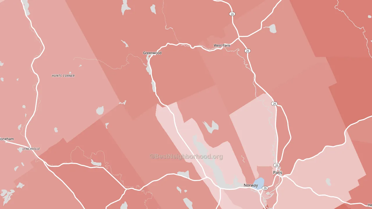 Oxford County, ME block-group political-lean map