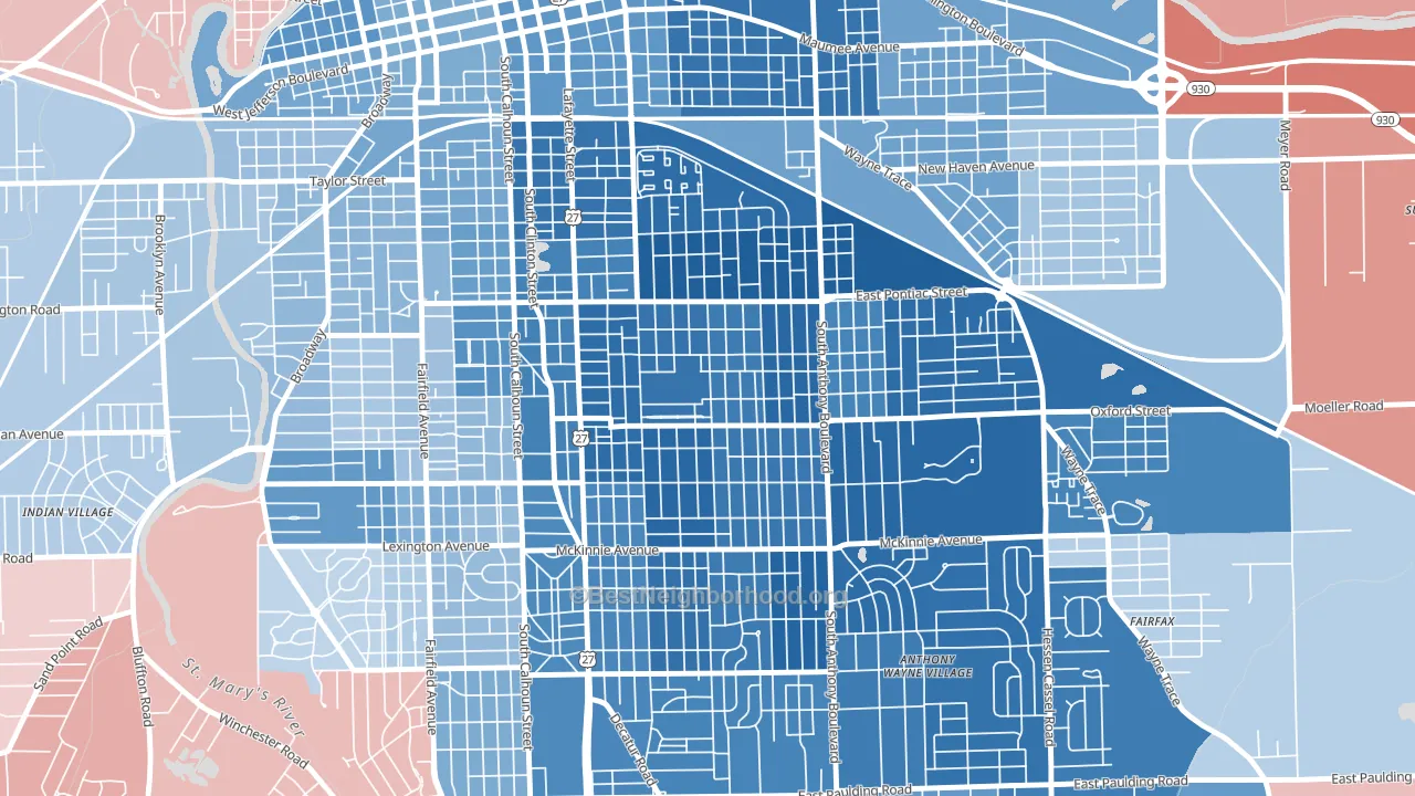 Oxford, Fort Wayne, IN block-group political-lean map