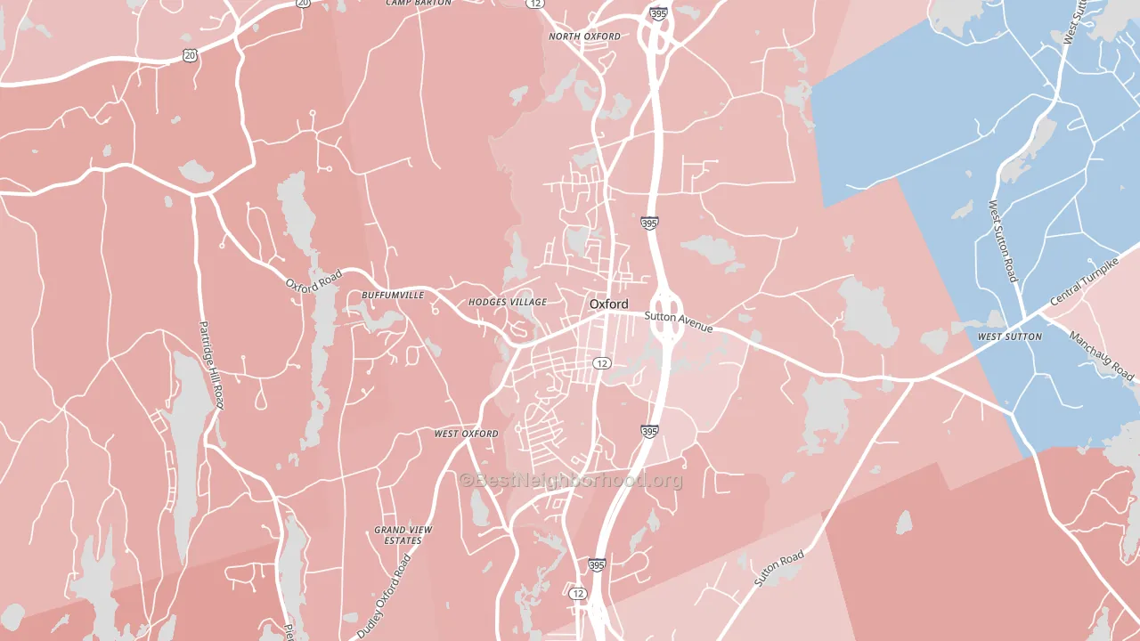 Oxford, MA block-group political-lean map