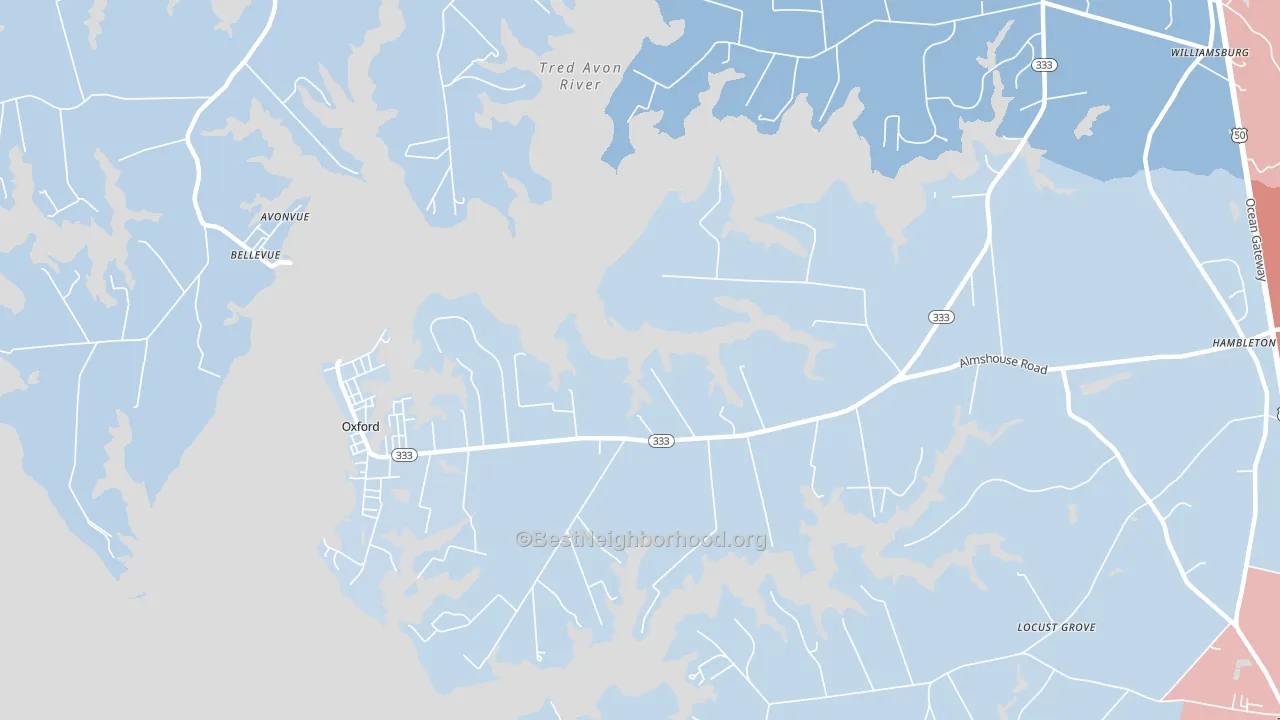 Oxford, MD block-group political-lean map