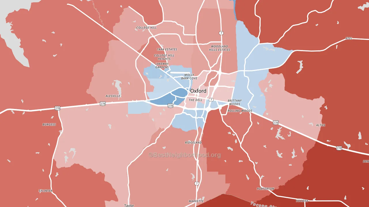 Oxford, MS block-group political-lean map