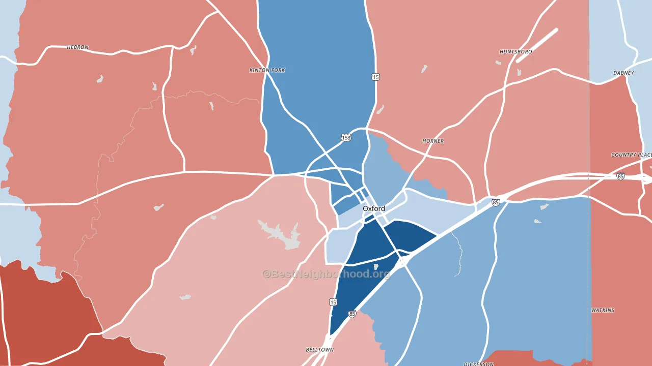 Oxford, NC block-group political-lean map