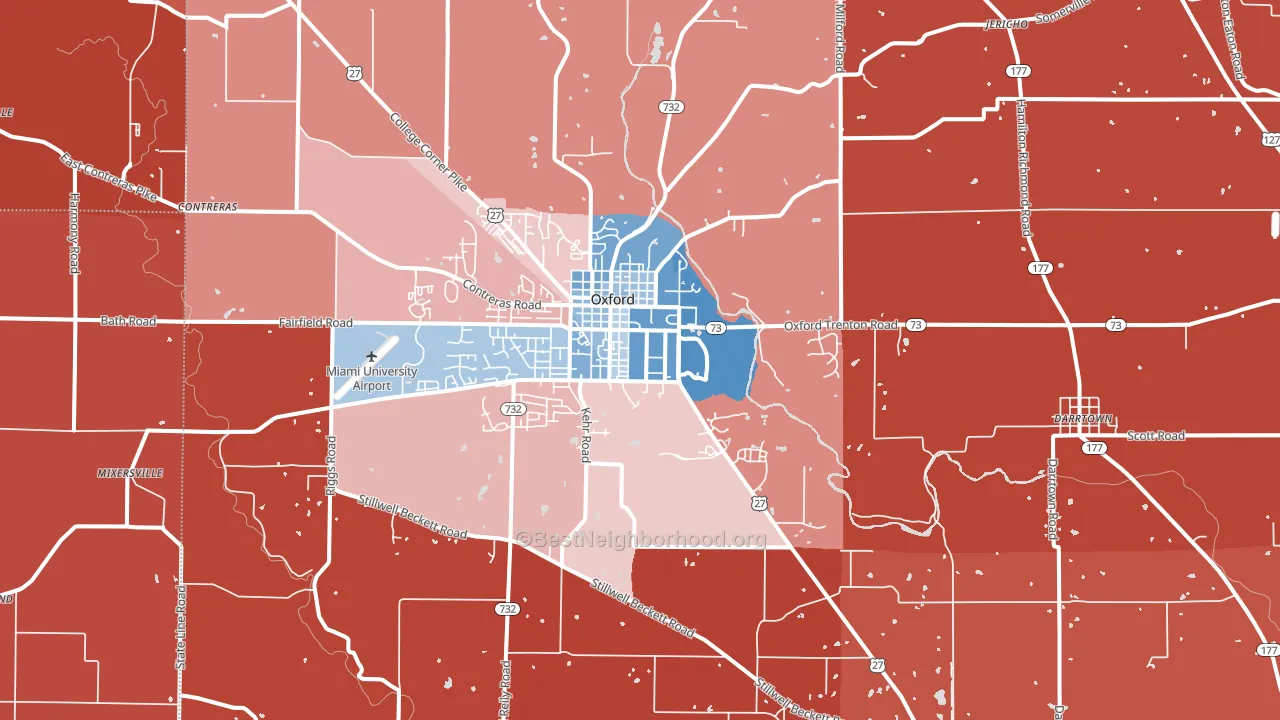 Oxford, OH block-group political-lean map