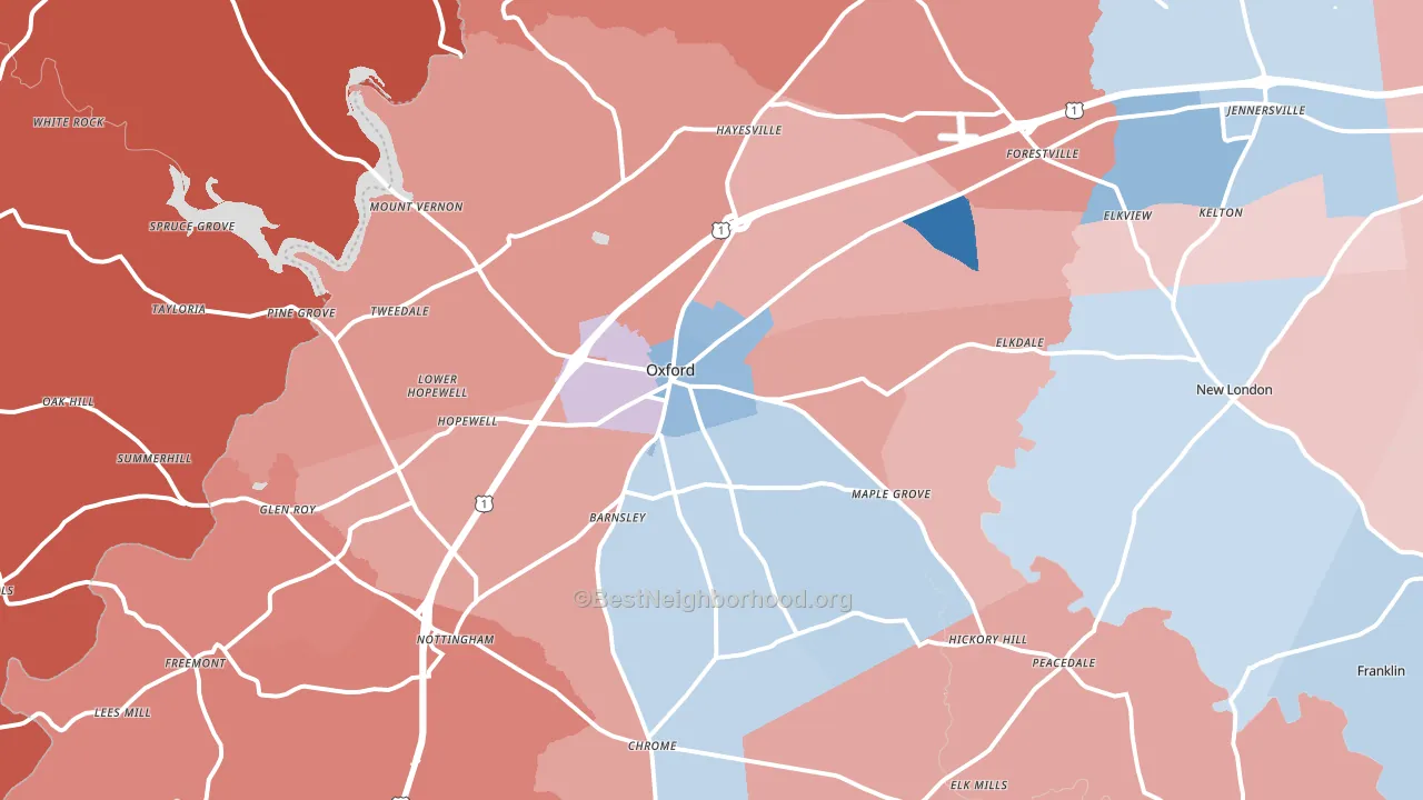 Oxford, PA block-group political-lean map