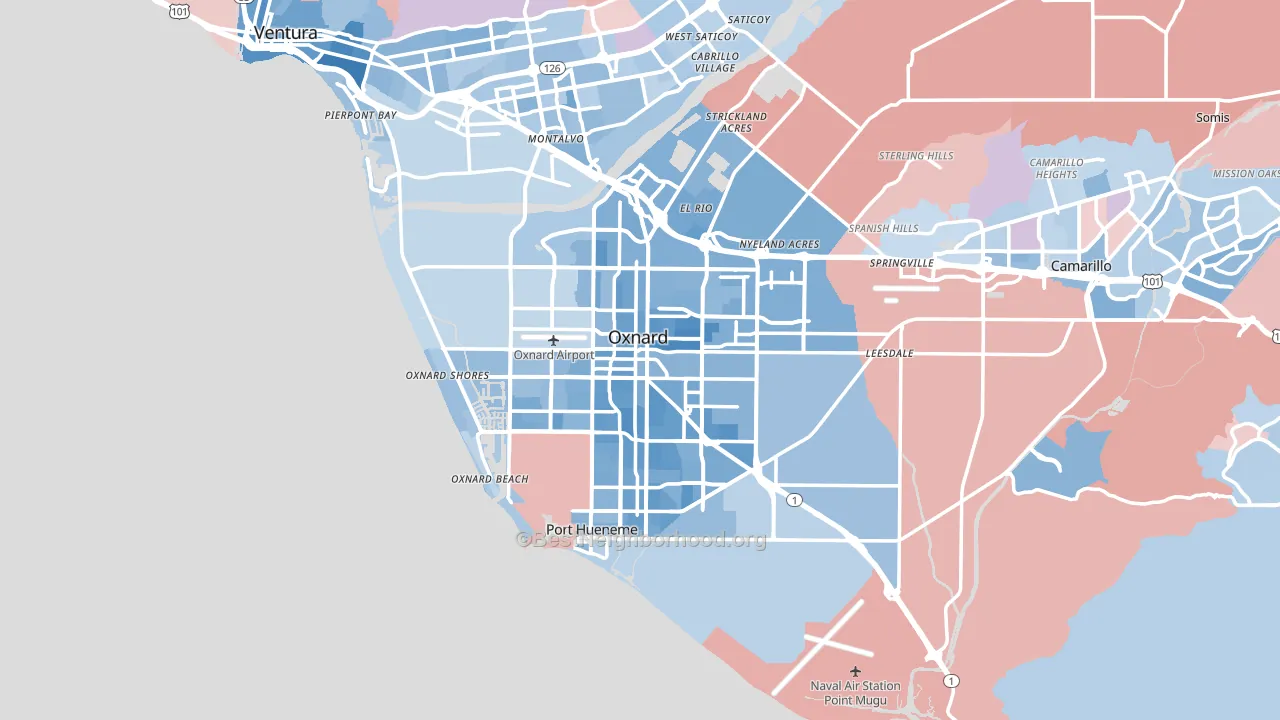 Oxnard, CA block-group political-lean map