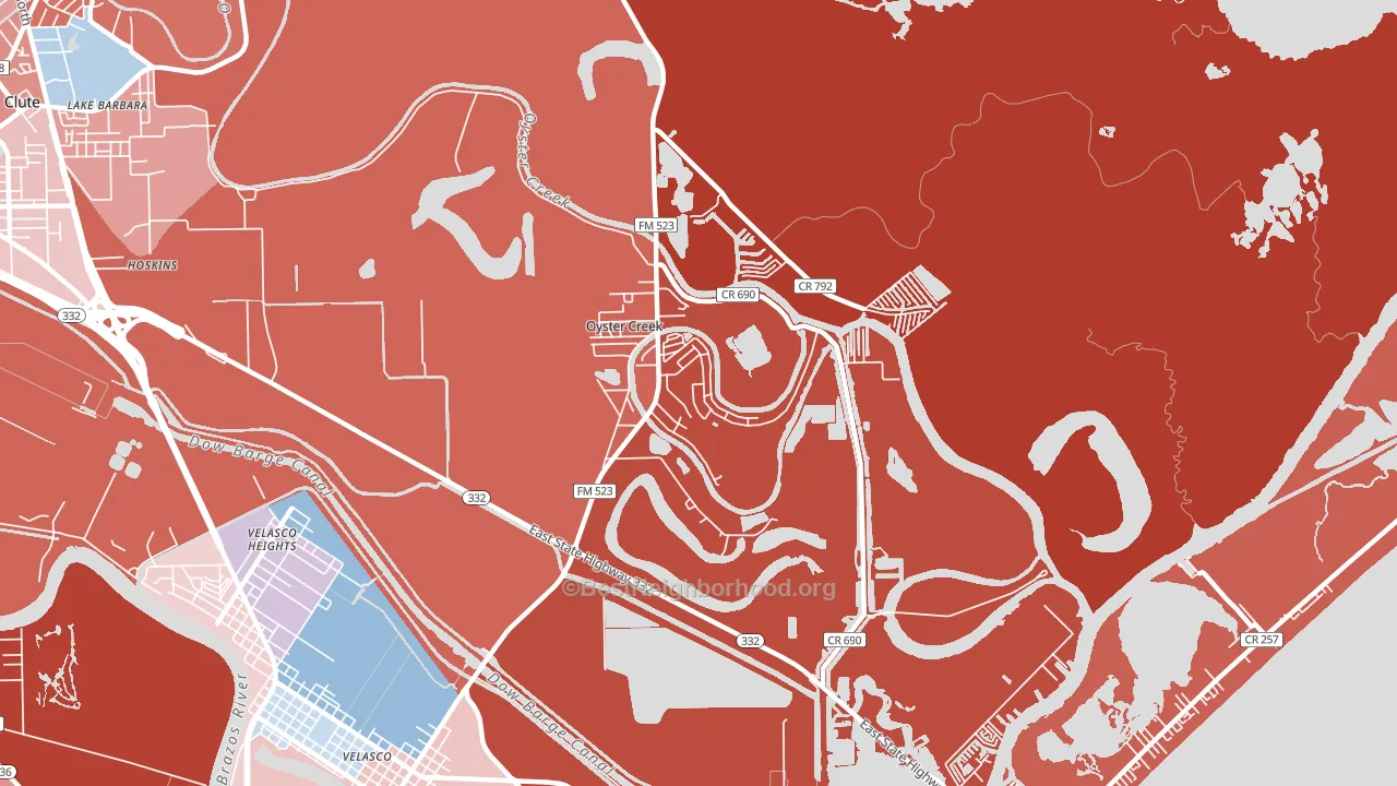 Oyster Creek, TX block-group political-lean map