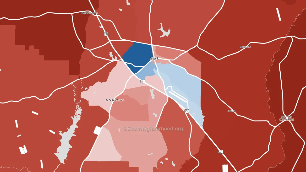Ozark, AL block-group political-lean map