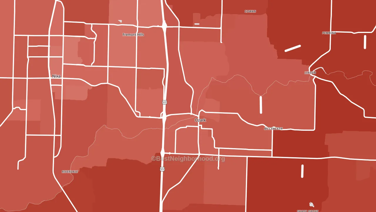 Ozark, MO block-group political-lean map