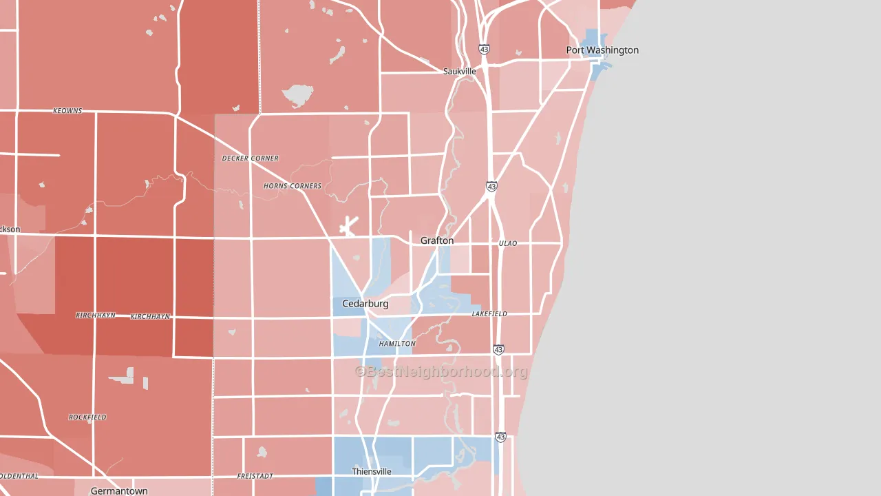 Ozaukee County, WI block-group political-lean map