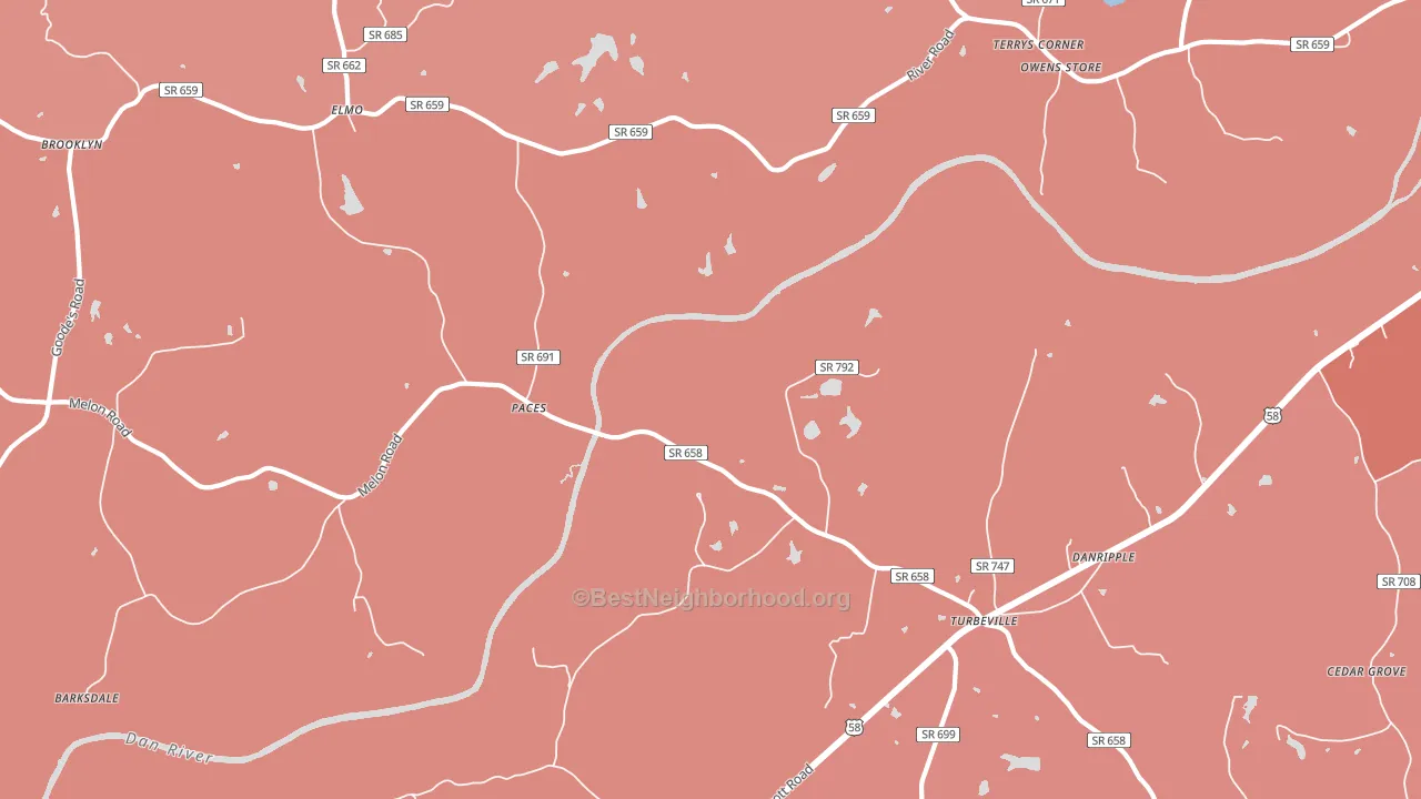 Paces, VA block-group political-lean map